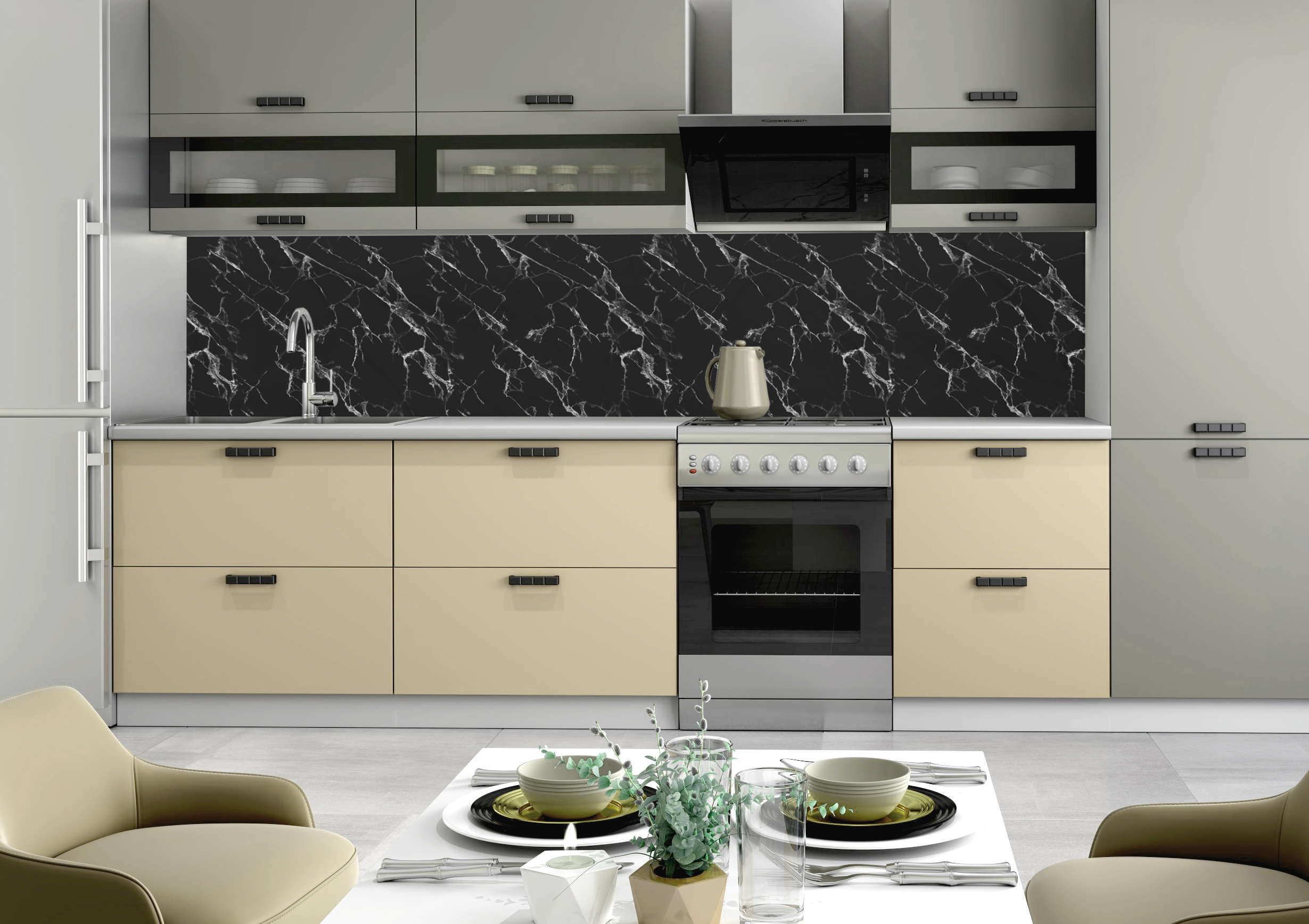 Панель для кухонного фартука- кухонный фартук на стену-стеновые панели ПВХ-панель для кухни-крестола-Black