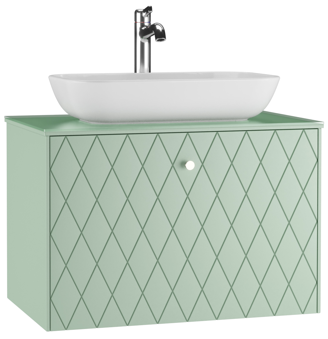 Тумба подвесная под умывальник "Инфинити 60" Один 70 (ONE) зеленый матовый с двумя ящиками LEVEL