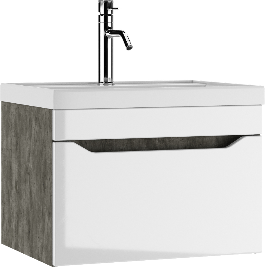 Тумба подвесная под умывальник "ЮНИТ 60" (Unit) Ева с одним ящиком В1 Бетон АЙСБЕРГ